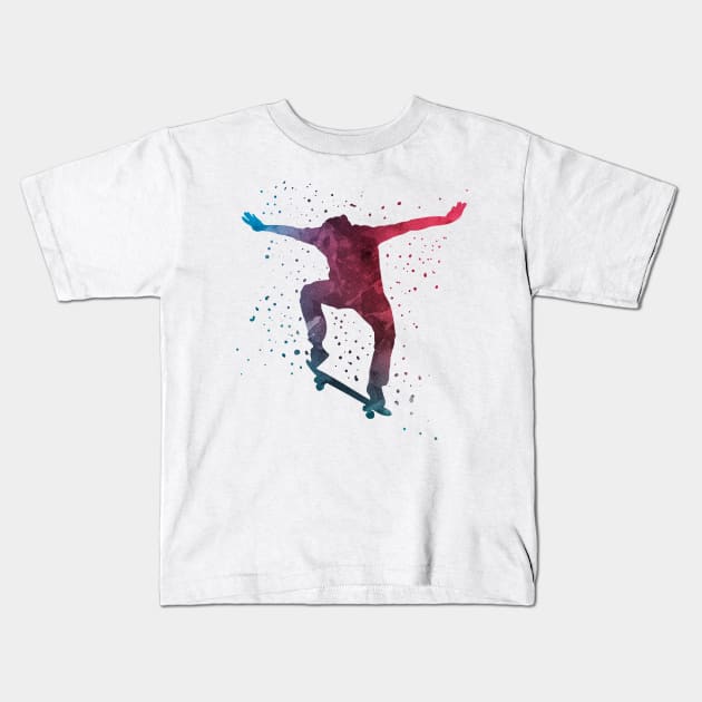 Water Colour Skater Ollie Cool Skateboarding Gift Kids T-Shirt by Mesyo